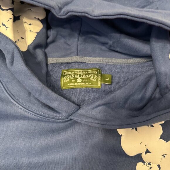 Denim Tears The Cotton Wreath Blue Pullover Hoodie Men’s Size Large - Picture 2 of 3